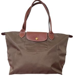 Longchamp Le Pliage shopping tote green and leather